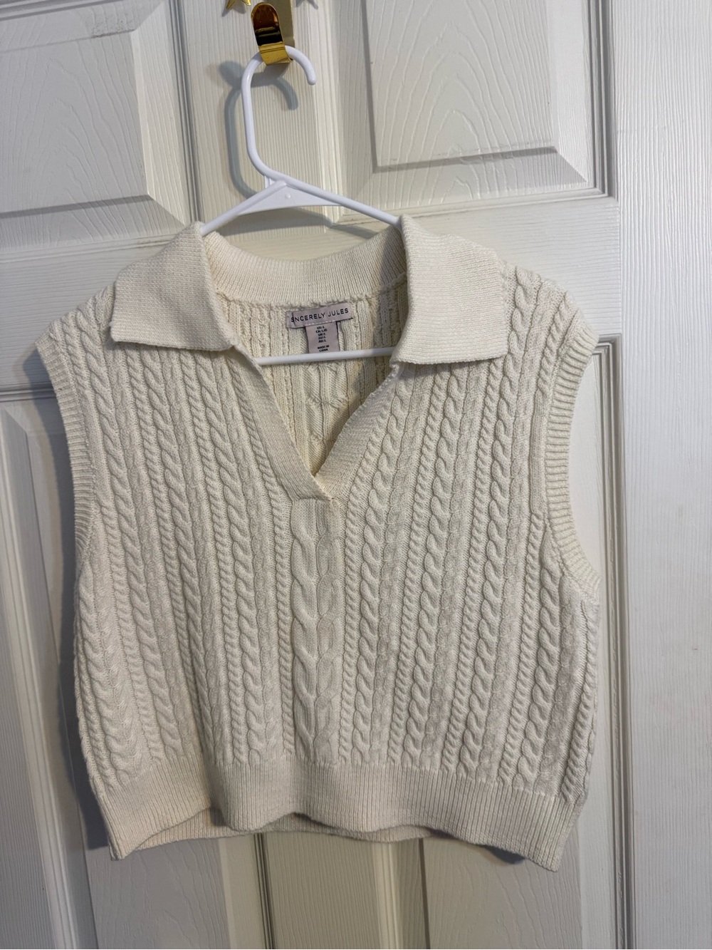 Sincerely Jules Cream Cable-Knit Collared Sweater Vest